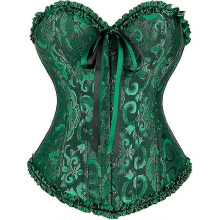 (*S, Black Green) Szivyshi Women's Overbust Sweetheart Lace Up Plastic Bones Corset Bustier Top