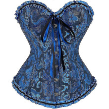(*S, Black Blue) Szivyshi Women's Overbust Sweetheart Lace Up Plastic Bones Corset Bustier Top