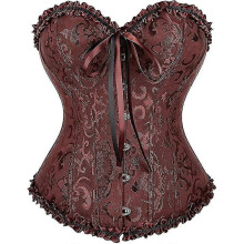 (S, Brown) Szivyshi Women's Overbust Sweetheart Lace Up Plastic Bones Corset Bustier Top