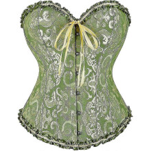 (S, Green) Szivyshi Women's Overbust Sweetheart Lace Up Plastic Bones Corset Bustier Top