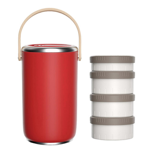 (4) Bentos Lunch Box with Handle Large Capacity Stainless Steel Insulated Food Container with Stackable Compartment