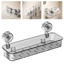 Shower Caddy Suction Cup NoDrill Clear Acrylic Bathroom Organizer Shelf for Inside Kitchen Gray