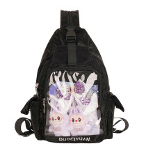 (Black) Itabag Slings Backpack Shoulder Bag Travel Hiking Chest Bag Daypack Anime Display Bag Slings Bag for Party Shopping White