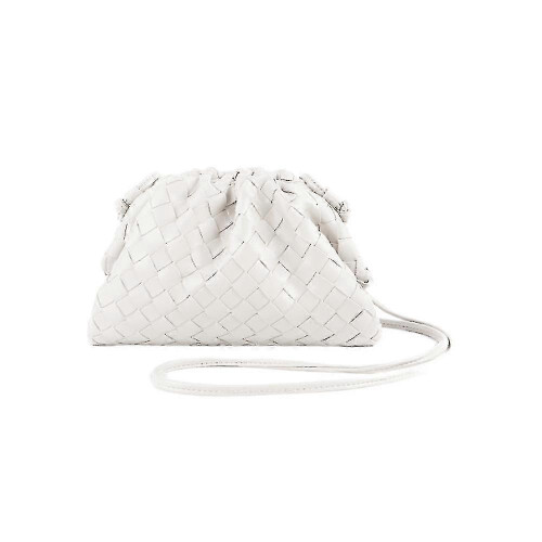 (white) Pu Woven Bag Satchel Cloud Mini Leather Clutch Bag