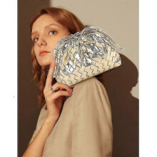 (golden) Pu Woven Bag Satchel Cloud Mini Leather Clutch Bag