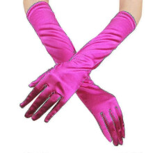 (Hot Pink) Satin Long Gloves, Womens Opera Comfy Soft Silky Evening Party Prom Hand