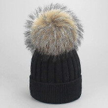 (Child, I) Girl Women Winter Wool Beanie Cap Real Raccoon Fur Pom Pom Parent-child Knitted Hat Core Yarn Warm Casual Skullies Beanies Bones-Good
