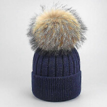 (Child, J) Girl Women Winter Wool Beanie Cap Real Raccoon Fur Pom Pom Parent-child Knitted Hat Core Yarn Warm Casual Skullies Beanies Bones-Good