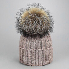 (Adult, A) Girl Women Winter Wool Beanie Cap Real Raccoon Fur Pom Pom Parent-child Knitted Hat Core Yarn Warm Casual Skullies Beanies Bones-Good
