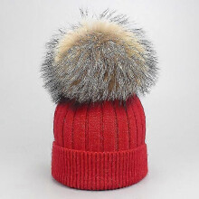 (Child, G) Girl Women Winter Wool Beanie Cap Real Raccoon Fur Pom Pom Parent-child Knitted Hat Core Yarn Warm Casual Skullies Beanies Bones-Good
