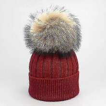 (Child, F) Girl Women Winter Wool Beanie Cap Real Raccoon Fur Pom Pom Parent-child Knitted Hat Core Yarn Warm Casual Skullies Beanies Bones-Good
