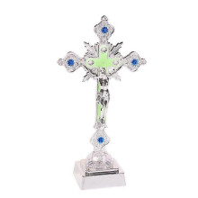 (Silver) Religious Crucifix Luminous for Cross Statue Tabletop Accessories for Chapel Hom-Good