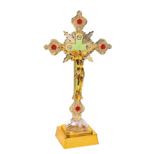(Gold) Religious Crucifix Luminous for Cross Statue Tabletop Accessories for Chapel Hom-Good