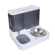 (Gray) Large Capacity Food Feeder with Water Dispenser and Food Bowl Small Dog Cats Automatic Feeder for Daily Watering Feeding Pink