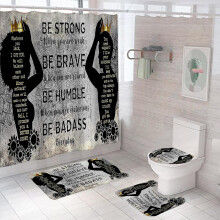 Black King and Queen Bathroom Set 4PCS NonSlip Absorbent Rugs African American Shower Curtain Decor