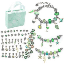 (green) Charm Bracelet Making Kit Diy Craft Jewelry Gift Set For Kids Girls Teens-GOOD