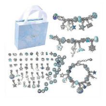 (blue) Charm Bracelet Making Kit Diy Craft Jewelry Gift Set For Kids Girls Teens-GOOD