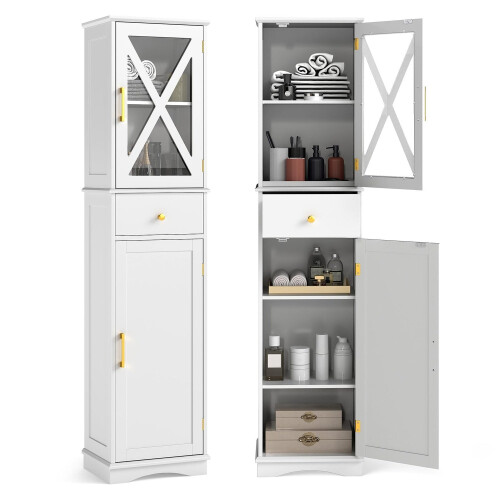 Tall Bathroom Cabinet with Adjustable Shelves, White