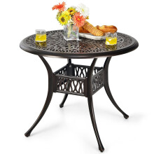 Table de patio ronde en aluminium avec trou pour parasol, 90 cm