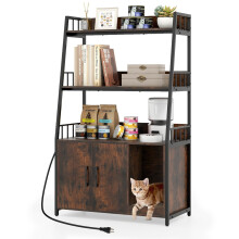 Meuble pour chat avec bibliothèque, station de charge, griffoir et entrée, 80 x 40 x 132 cm, marron