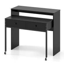 Bureau d'ordinateur extensible avec 2 tiroirs et roulettes, noir