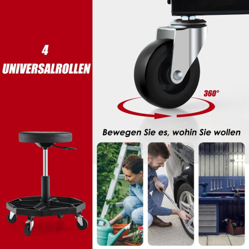 Adjustable Mechanic Stool with Tool Tray, 150kg Capacity 2