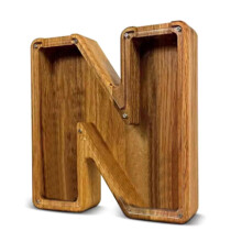 (N) Family Coin Savings Banks with Letter Design Wooden Money Jar Clear Window Piggy Banks for Home Decoration and Gifting