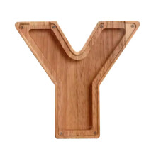 (Y) Family Coin Savings Banks with Letter Design Wooden Money Jar Clear Window Piggy Banks for Home Decoration and Gifting
