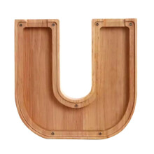 (U) Family Coin Savings Banks with Letter Design Wooden Money Jar Clear Window Piggy Banks for Home Decoration and Gifting