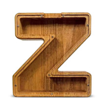 (Z) Family Coin Savings Banks with Letter Design Wooden Money Jar Clear Window Piggy Banks for Home Decoration and Gifting