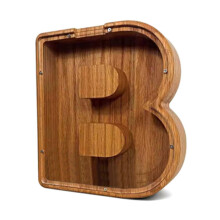 (B) Family Coin Savings Banks with Letter Design Wooden Money Jar Clear Window Piggy Banks for Home Decoration and Gifting
