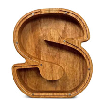 (S) Family Coin Savings Banks with Letter Design Wooden Money Jar Clear Window Piggy Banks for Home Decoration and Gifting