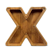 (X) Family Coin Savings Banks with Letter Design Wooden Money Jar Clear Window Piggy Banks for Home Decoration and Gifting