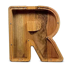 (R) Family Coin Savings Banks with Letter Design Wooden Money Jar Clear Window Piggy Banks for Home Decoration and Gifting