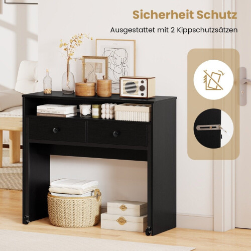 Bureau d'ordinateur extensible avec 2 tiroirs et roulettes, noir 2