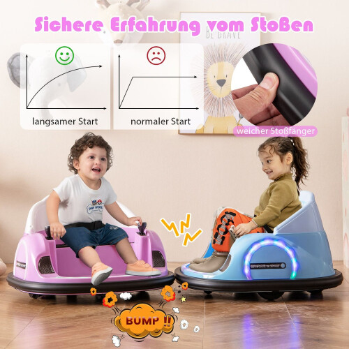 Carrinho de choque elétrico para crianças com luzes LED, rosa 1