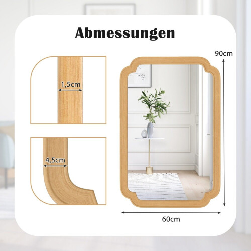 Rectangular Wall Mirror with Wood Frame, 90x60 cm 1