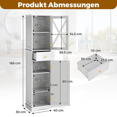 Tall Bathroom Cabinet with Adjustable Shelves, White 1