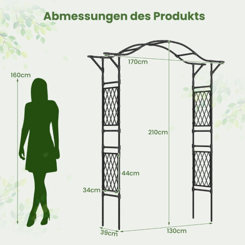 Metalhavebue til klatreplanter, 170x39x210 cm, sort 1