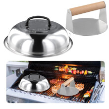 Smash Burger Press Stainless Steel with Melting Dome Set, Heavy Duty Flat Grill Press for Even Searing