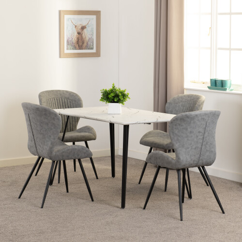 Seconique Marlow & Quebec Dining Set X4 Chairs White Marble
