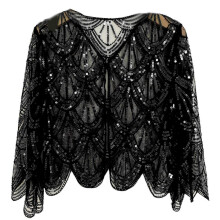 (Black) Sequins Flapper Shawls Wrap for 1920s Prom Wedding Party Beauty Scarf Blingbling Sequins for Evening Dress black silver