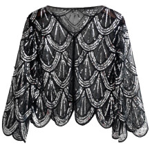 (black silver) Sequins Flapper Shawls Wrap for 1920s Prom Wedding Party Beauty Scarf Blingbling Sequins for Evening Dress black silver
