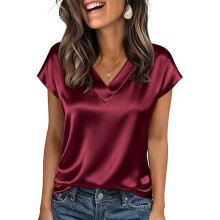 Women's 2025 V Neck Satins Business Office Work-Burgundy XXL