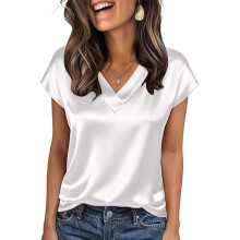 Womens Fashion Business Casual Blouse Short Sleeve-White L