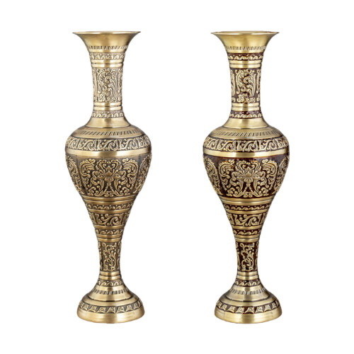 Metal Antique Tall Vases with Embossed Pattern for Floral-B 1