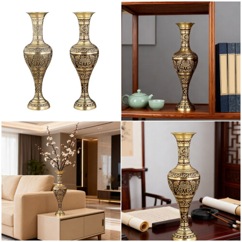 Metal Antique Tall Vases with Embossed Pattern for Floral-B 2