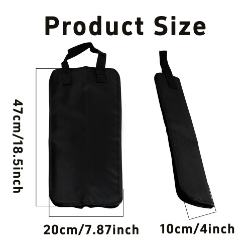 Black Drum Stick Bag with Hooks, Thickened Protective Drumstick Holder Case for Drum Mallets 1
