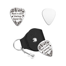 Guitar Pick with PU Leather Case, Custom Stainless Steel Keychain Gift for Music Lovers