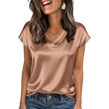 Womens Blouses Fashion Casual Satins V Neck-light brown XL
